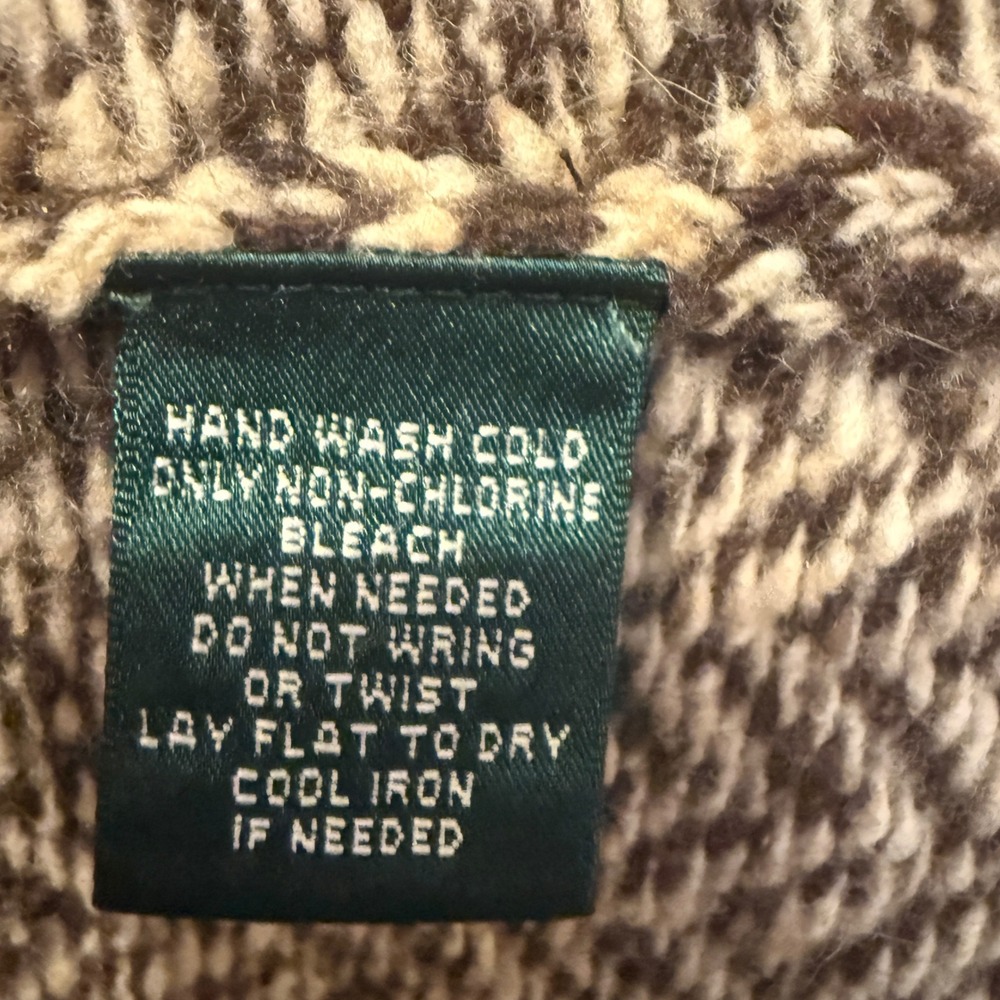 Lauren Ralph Lauren Wool Cashmere Herringbone Shawl Cardigan Brown M - Picture 3 of 8
